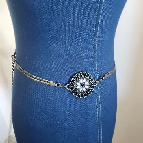 Vintage Silver Western Concho Medallion Adjustable Belt Black