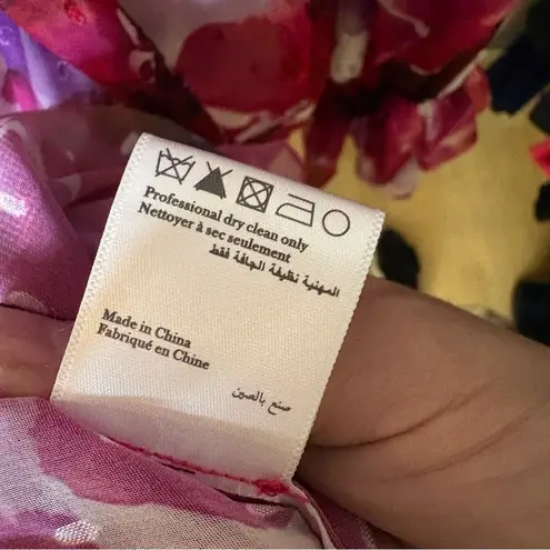 Marchesa Notte Oleander Floral Print Asymmetrical Ruffle Midi Dress Size 2 Purple