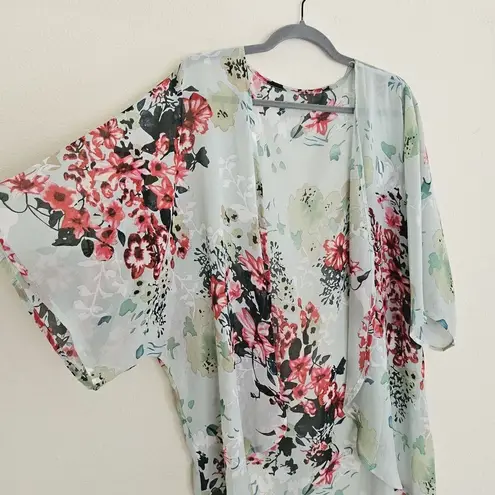Boutique Floral Kimono Womens One Size Duster Sheer Long Hippie Multicolor Green