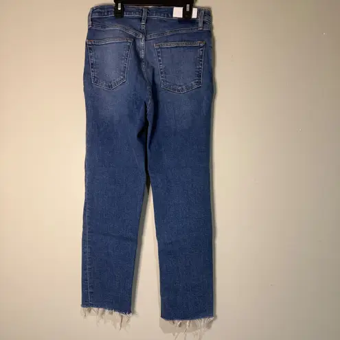 RE/DONE 70s Ultra High Rise Stove Pipe Jeans Distressed Frayed Hem Denim