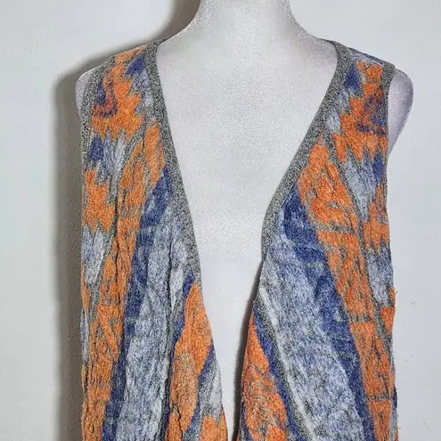 INC International Concepts Gray and Orange Aztec Vest with Fringe Size Medium