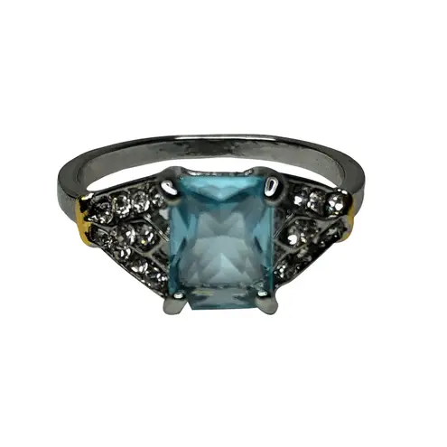 Light Blue Baguette Cut Ring