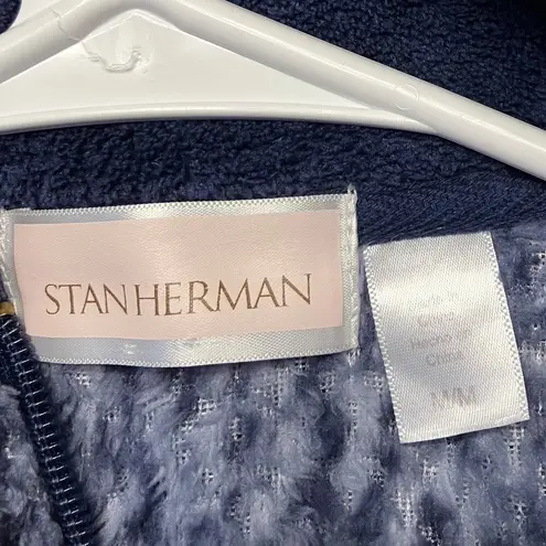 Stan Herman Womens Textured Blue Lightweight Fleece Zip up Jacket Medium