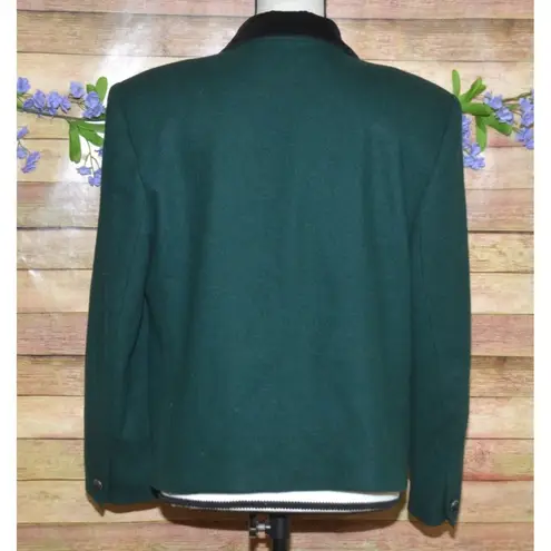 Vintage Koret Size 12 12P Emerald Green Wool Holiday Blazer Jacket Suede Collar