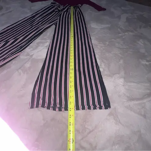 Ultra Flirt Red and Black Jumpsuit with Striking Stripes and Belt Size Large