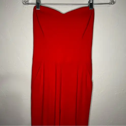 Naven Bebe x Elegant Red Strapless Sweetheart Front Slits Jumpsuit