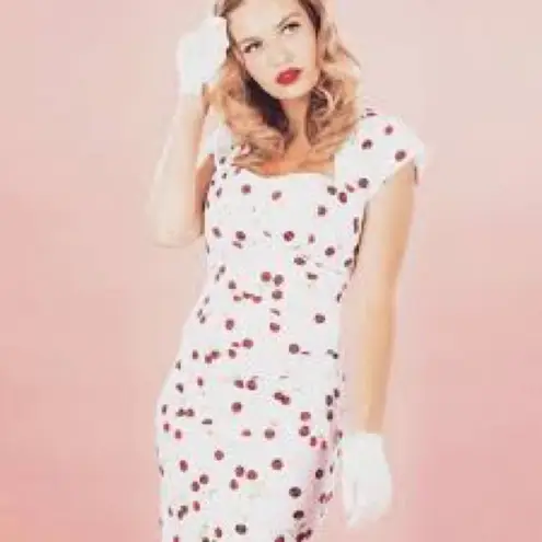 Stop Staring! Retro Pinup Wiggle Dress White Cherry Print 14