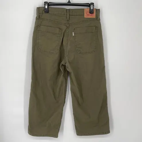 Levi's  Mile High Cropped Wide Leg Jeans High Waist Button Fly Sz 30 Olive Green