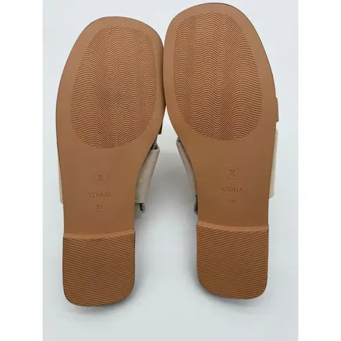 Vivaia Doris Square Toe Slide Sandal Old Money Knit Comfort Soft Tan 8