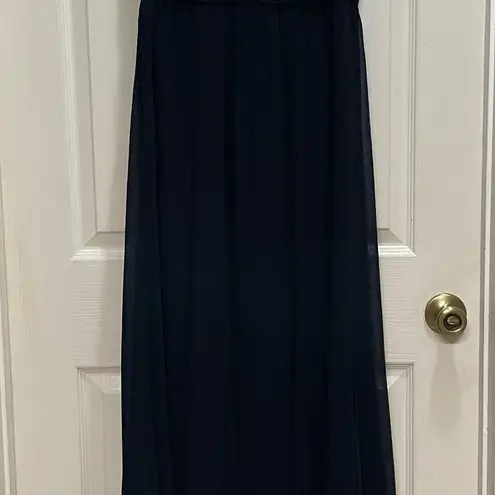 Ralph Lauren Evening Strapless Dress Navy Blue Size 4P Flowy Formal