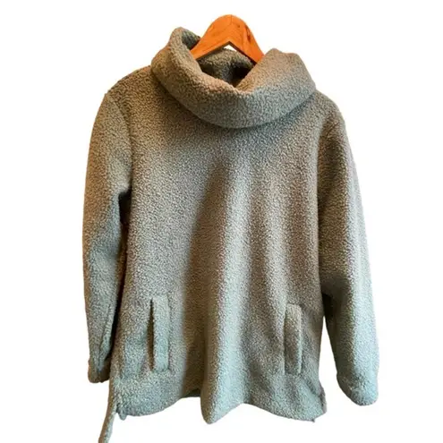 Lands’ End Aqua‎ Teal Cowl Neck Sherpa Pull Over Size Medium Blue