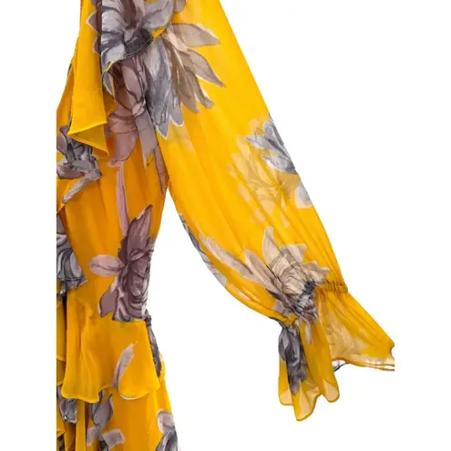 MISA Los Angeles Womens Evele Yellow Floral Printed Ruffle Mini Dress Romantic M