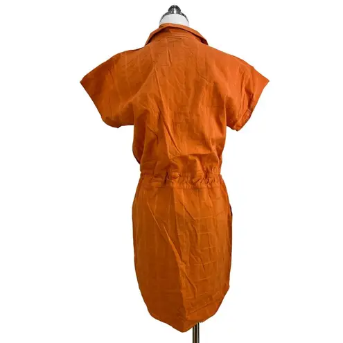 Never A Wallflower Elastic Sleeve Dress Blue Plaid Printed Cotton Orange Size XS