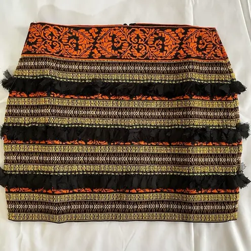 English Rose New Frayed Fringe Embroidered Striped Bandage Mini Skirt