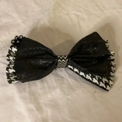 Handmade Preppy Houndstooth Glitter Hair Bow Black White Clip Barrette
