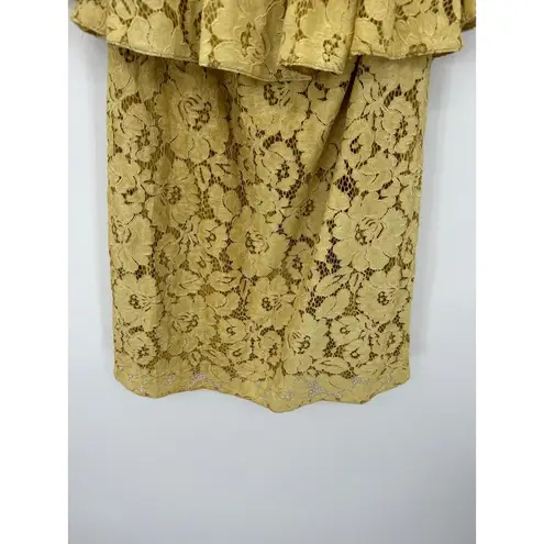 Poema Yellow Lace Floral Off Should Tunic Top Mini Dress Layered Women Small/Med
