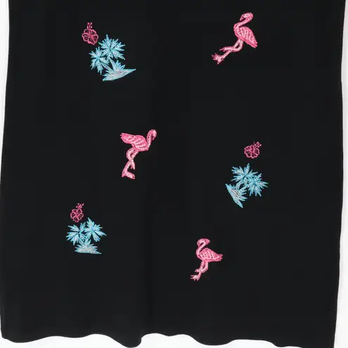 Vintage Black Flamingo Beaded Dress Womens 90s Resort Cruise Vacation Size XL