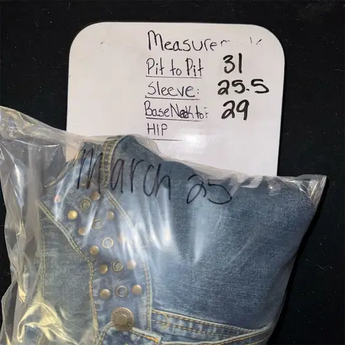 Women's Plus Size 4X Studded Denim Jacket Blue Mid