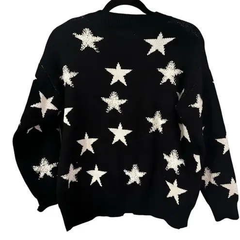 Super Down Karol Star Cardigan in Black and White Boucle Knit Size Small