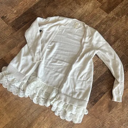 Matilda Jane Ivory Lace Ruffle Open Cardigan Sweater
