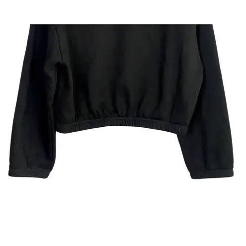 ZARA  Cropped Hoodie Long Sleeve Soft Sweatshirt Elastic Waist L Black #2250