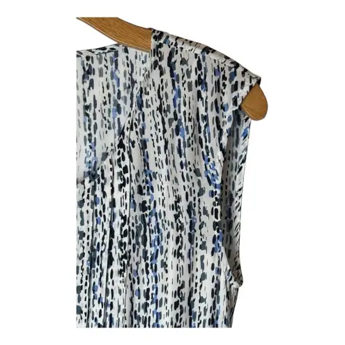 barney's new york Dress Women Medium Ivory Blue Dotted Sleeveless Silky Midi