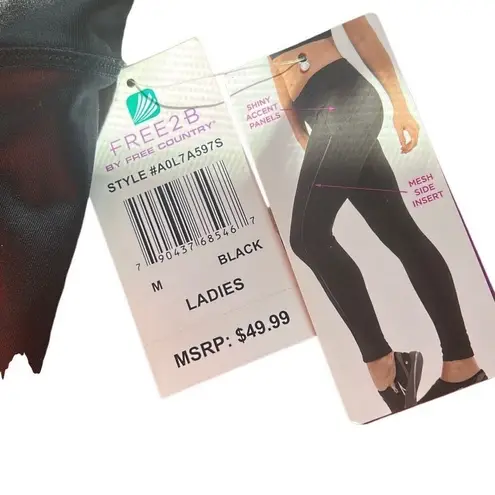Free Country MPG Womens Black Athletic Workout Leggings Mesh Panels