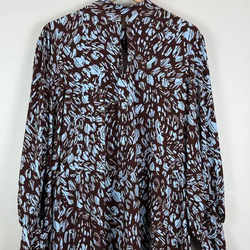Eloquii A-Line Puff Sleeve Dress Women 20 Brown Blue Brush Stroke Keyhole Artsy