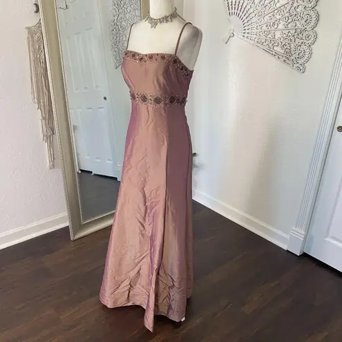 Vintage Cachet Bronze Brown Gold Intricate Bohemian Beaded Prom Maxi Dress 6 / S