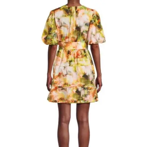 Marie Oliver Callie Belted Silk Cotton Mini Dress Garden Party Yellow Size 8