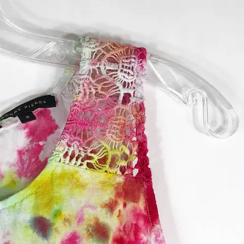 Jeanne pierre Galaxy Garden Small Top Handmade Tie Dye Pink Yellow Crochet 537