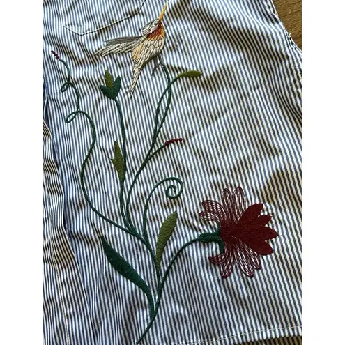 Peck & Peck Embroidered Stripe Button Down Shirt Size Large Bohemian Cottagecore