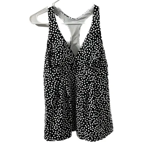 Lands'End Women's  Tankini, Black Scattered Dot Size 8