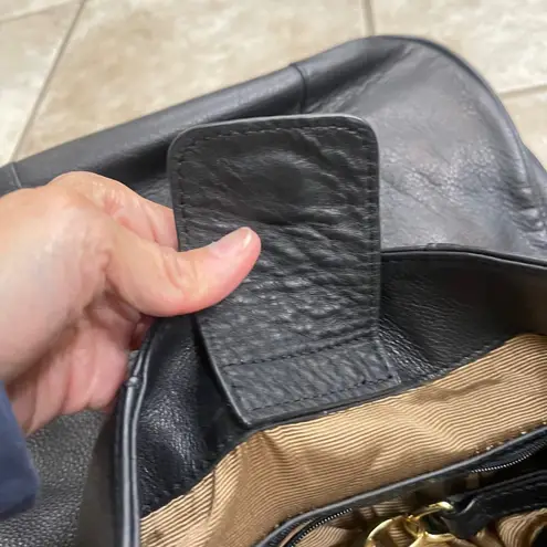 Boston Proper Black Leather Shoulder Bag Gold Chain Detail Tassel Hobo Purse - Image 9