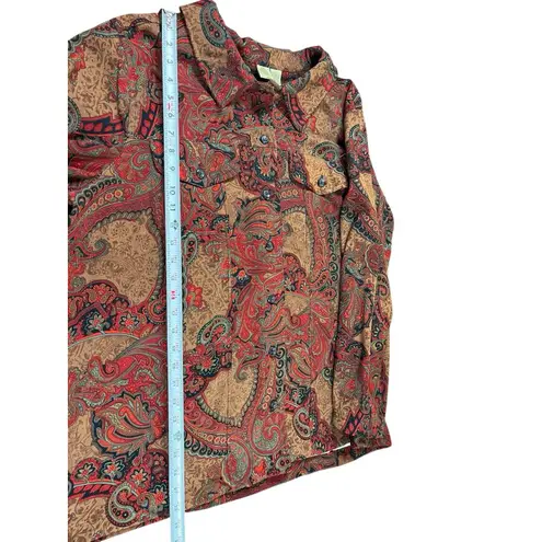 Islander Women’s Plus 3X Suede Feel Paisley Button Up Shirt Warm Brown Red Fall