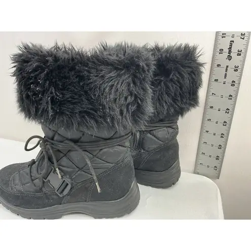 Womans Winter Boots 8 Side Zip Quilted Wrap Around Tie Fur Cuff Black