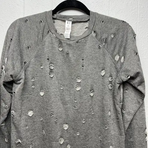 Body Language Perforated Distressed Sweatshirt XS Lightweight Athleisure Casual Gray