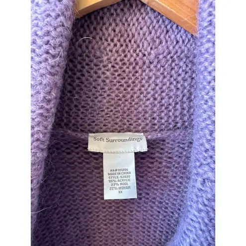 Soft Surroundings Sweater Coat Lavender Wool Mohair Blend Size 3X