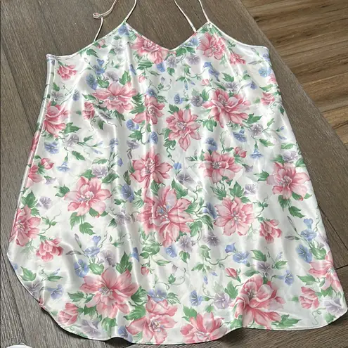Vintage paper tag Dentelle Ivory Floral Polyester Slip Dress Nightgown Large Pink