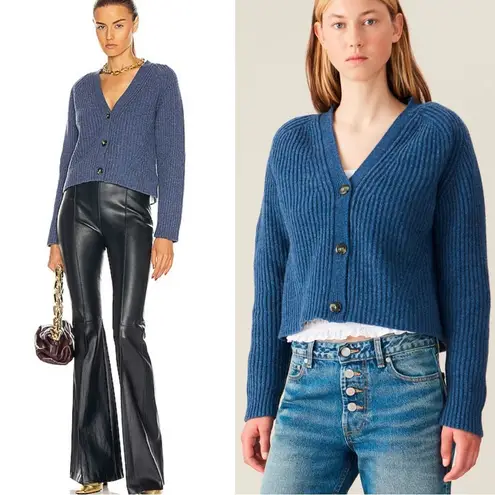 Ganni Rib Knit Cardigan Dutch Blue Boxy Wool Cropped Sweater