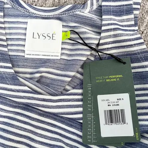 LYSSÉ New Lysse Stripe Knit Mulholland Midi Side Slit Sleeveless Tank Dress Blue