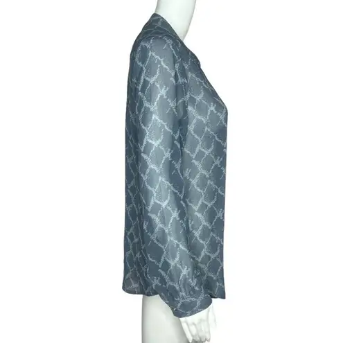 Banana Republic  Shirt Womens Small Blue Geometric Blouse Button Front Sheer Work