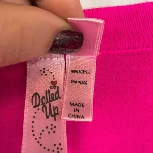 Dolled Up by Fang Hot Pink Glitter Cardigan Y2K Fitted Sweater Top Size M Size M