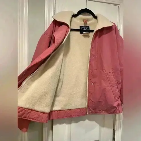 VTG Woolrich Pink Nylon Cream Fleece Lined Jacket Logo Collared Size Large