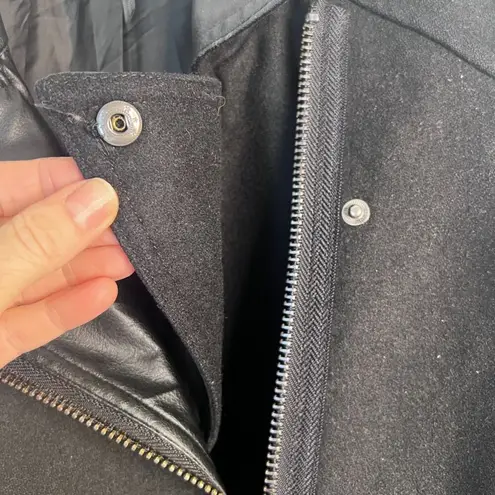 Buffalo David Bitton Black Trench Moto Jacket Wool Blend Faux Leather Trim XS