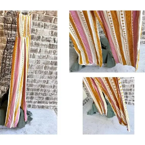 Peach Love California Jumpsuit Large Romper Strapless Smock Wide Legs H…