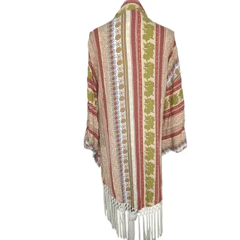 Hippie Love Womens Kimono Multicolored Printed Fringe S