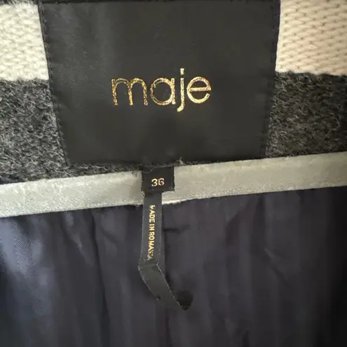 Maje Goelette Charcoal & Off White Striped Woven Coat size small