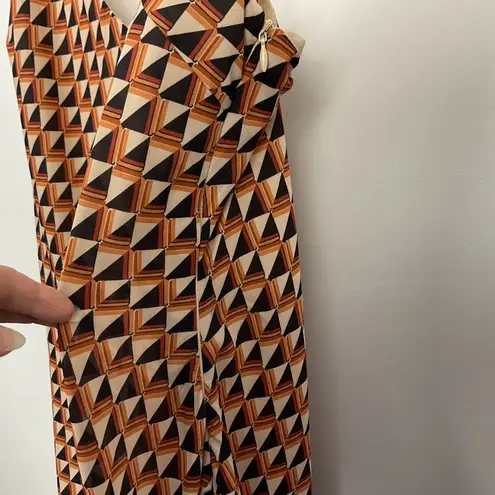 Showpo Geometric Print Spaghetti Strap Maxi Dress Size 16 Side Slit Brown