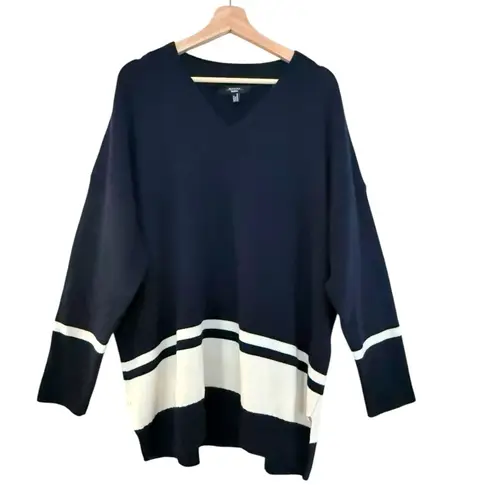 Max Mara Nuraghe Striped V-Neck Knit Wool Sweater Navy Ivory Size M NEW